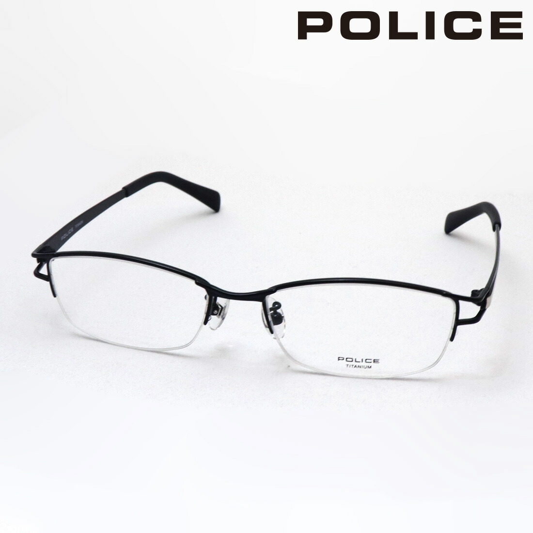 ポリス メガネ 正規販売店 POLICE VPL174J 0BK3 TITANIUM チタニウム 伊達メガネ 度付き ブルーライト カット 眼鏡 ハーフリム ブラック系 メンズ