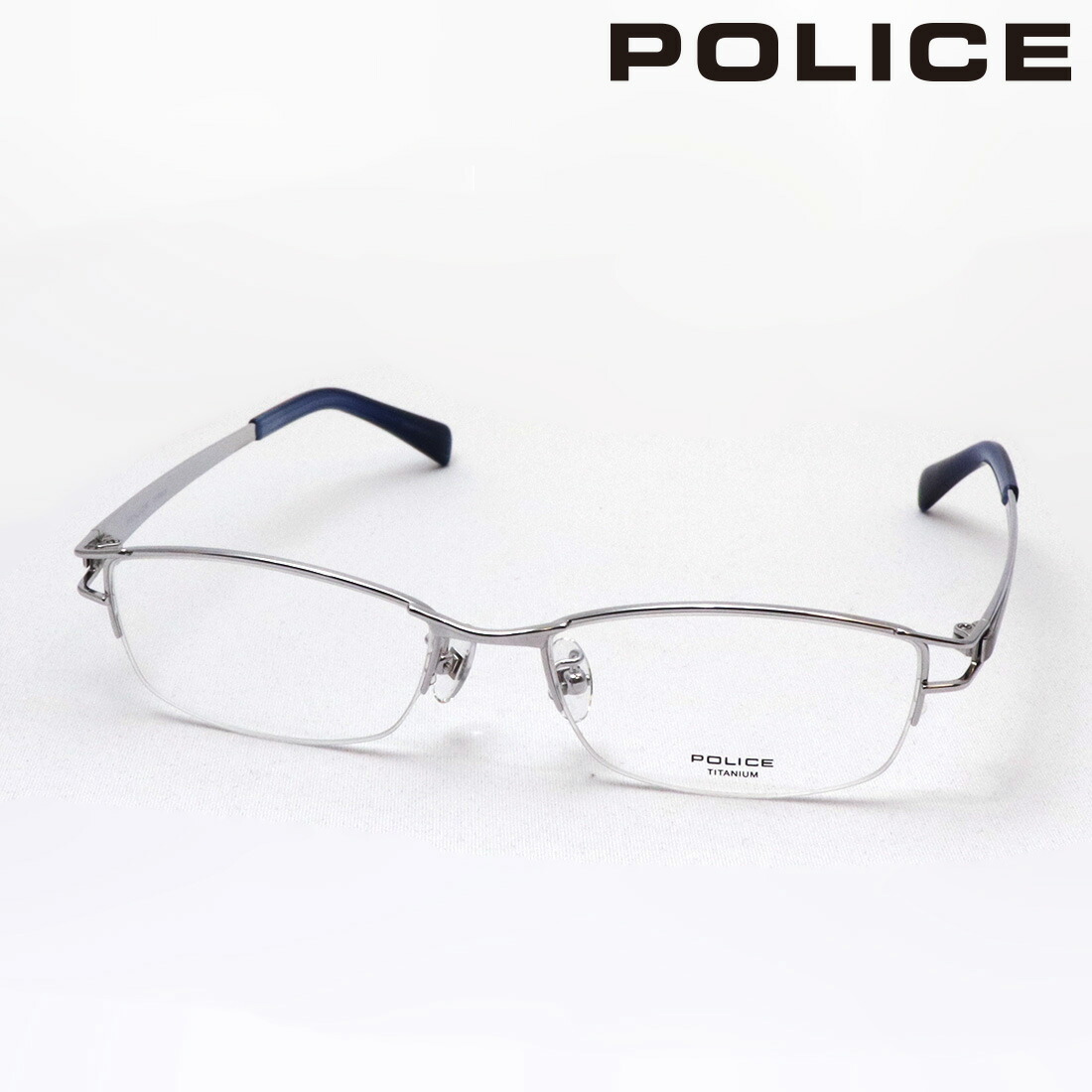 ポリス メガネ 正規販売店 POLICE VPL174J S15X TITANIUM チタニウム 伊達メガネ 度付き ブルーライト カット 眼鏡 ハーフリム シルバー系 メンズ