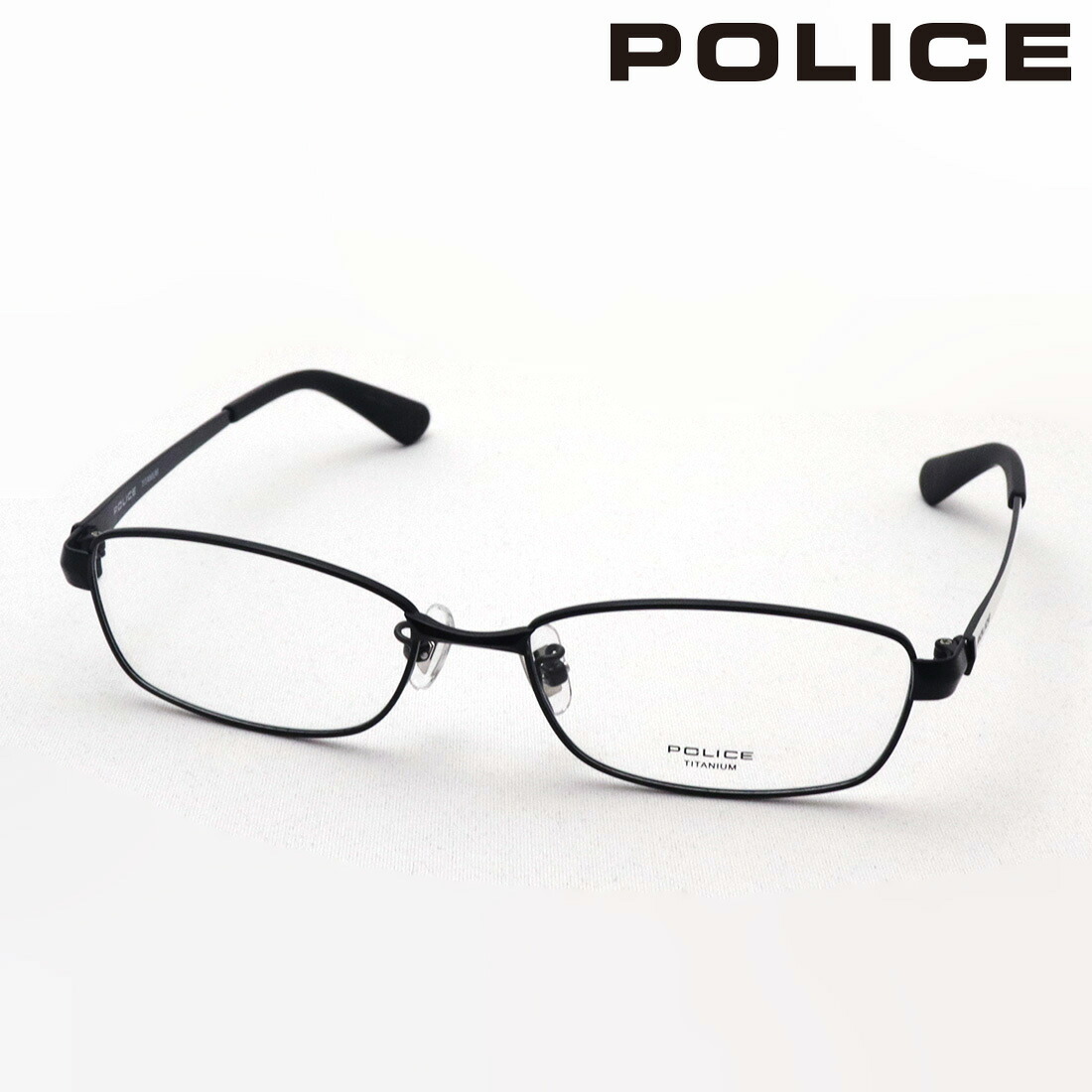 NewModel ポリス メガネ 正規販売店 POLICE VPLL55J 0531 TITANIUM チタニウム 伊達メガネ 度付き ブルーライト カット 眼鏡 スクエア ブラック系 メンズ