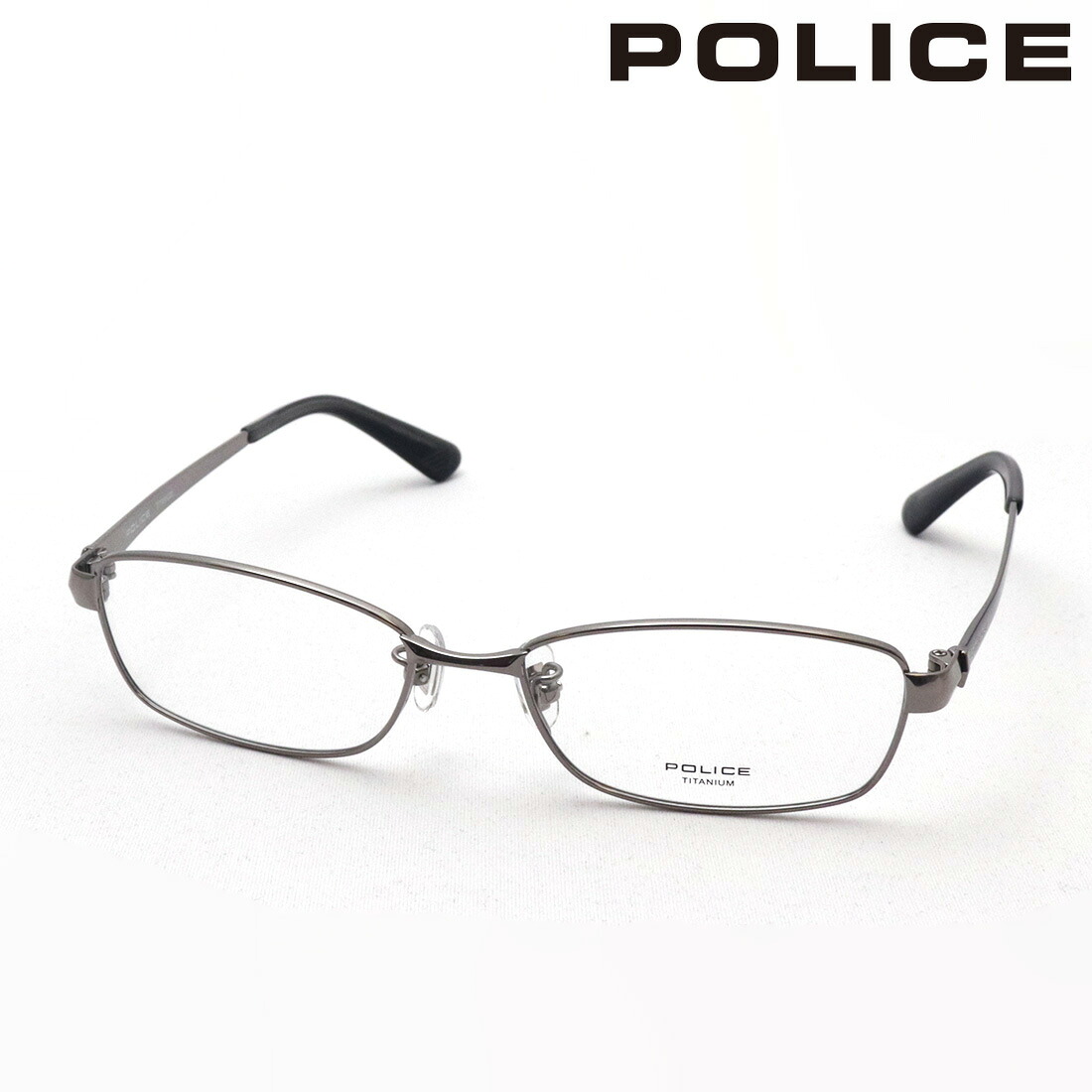NewModel ポリス メガネ 正規販売店 POLICE VPLL55J 0568 TITANIUM チタニウム 伊達メガネ 度付き ブルーライト カット 眼鏡 スクエア シルバー系 メンズ