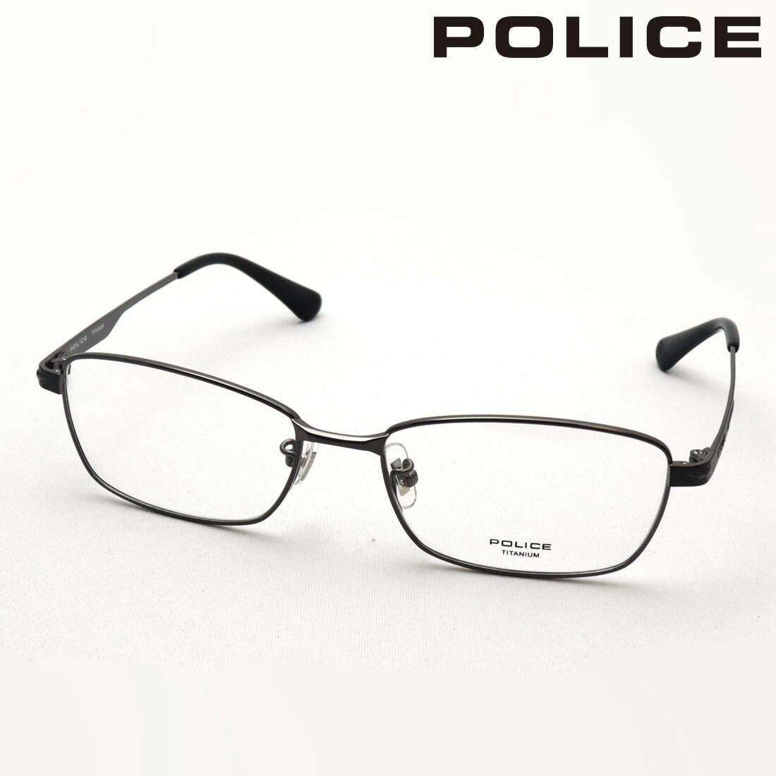 ポリス メガネ 正規販売店 POLICE VPLM43J 0568 TITANIUM チタニウム 伊達メガネ 度付き ブルーライト カット 眼鏡 メタル スクエア シルバー系 メンズ