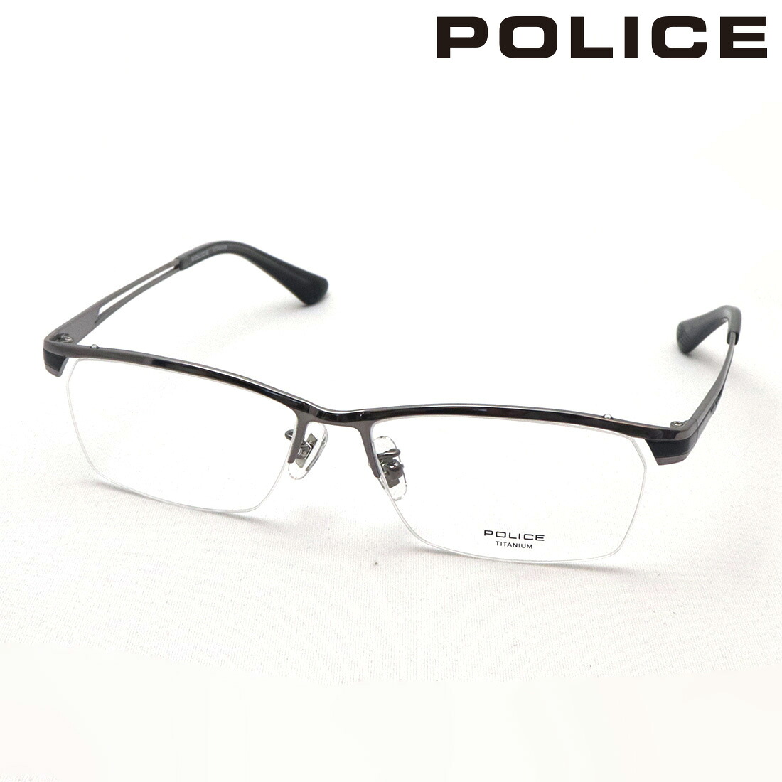 NewModel ポリス メガネ 正規販売店 POLICE VPLM45J 0568 TITANIUM チタニウム 伊達メガネ 度付き ブルーライト カット 眼鏡 メタル ハーフリム シルバー系 メンズ｜グラスマニア -Tokyo Aoyama- 9,009円