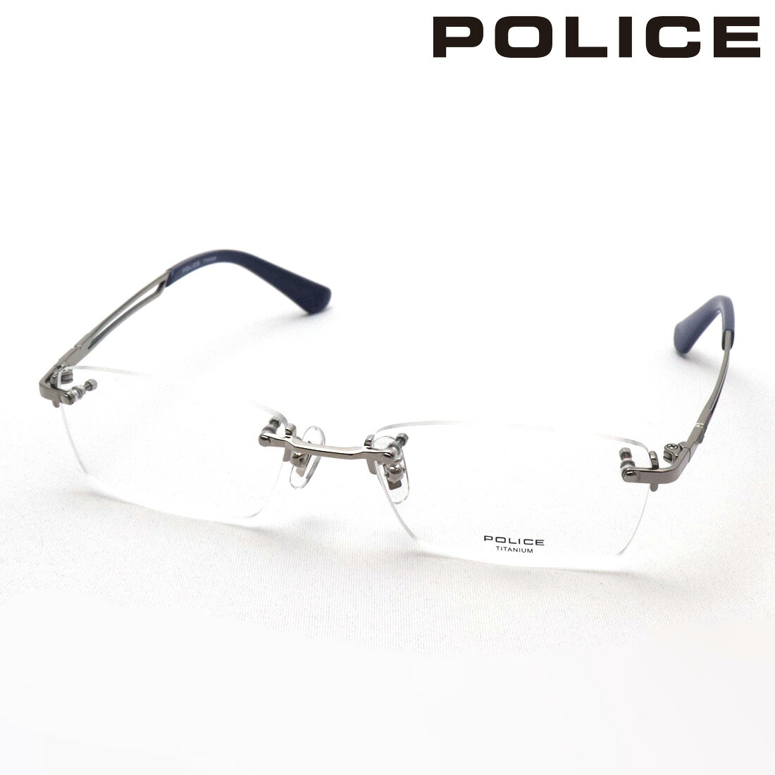警察当局 眼鏡 定め事売りわたす店 POLICE VPLL39J 0579 TITANIUM チタニウム 伊達眼鏡 金属元素 真四角 しろがね色系 メンズ