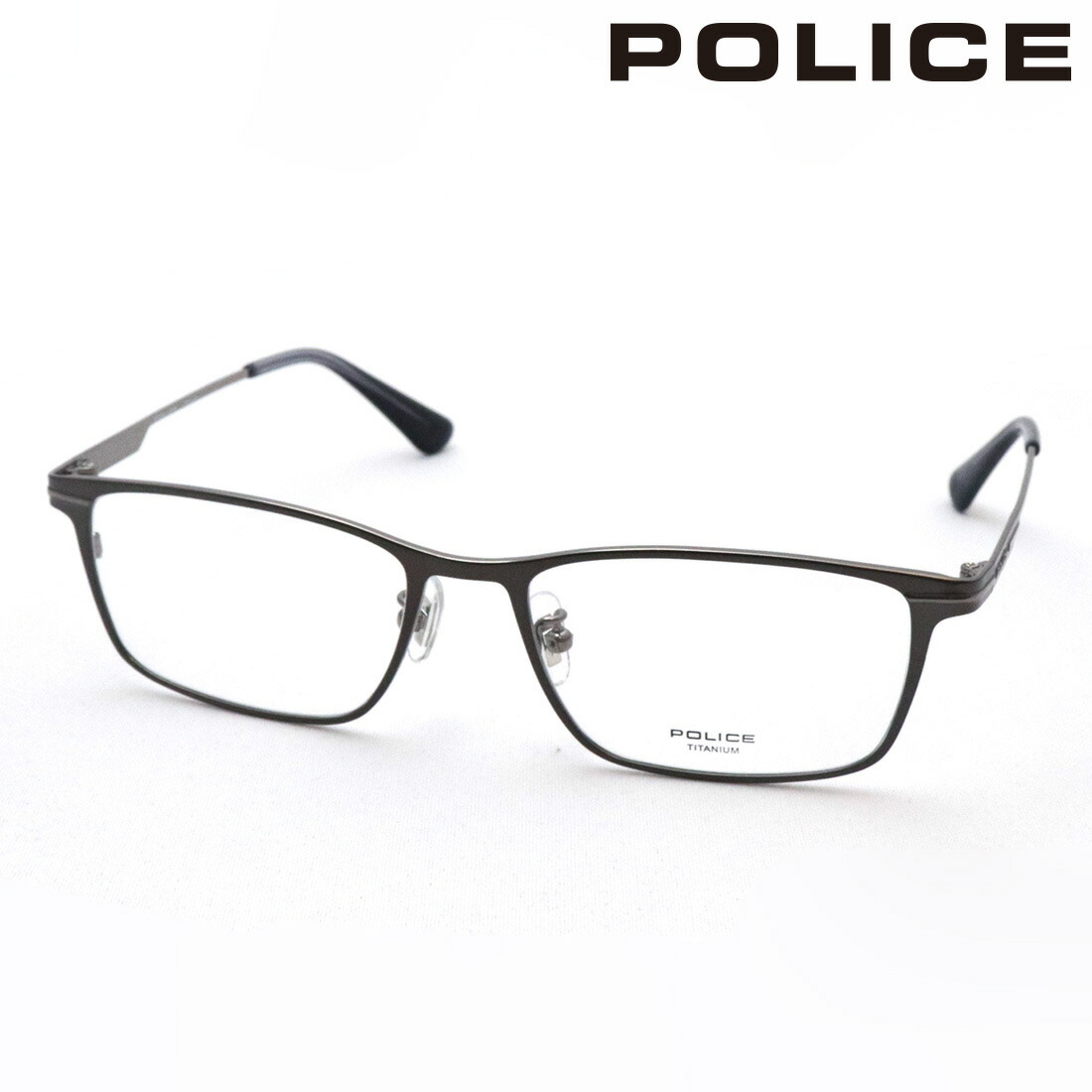 NewModel ポリス メガネ 正規販売店 POLICE VPLM44J 0627 TITANIUM チタニウム 伊達メガネ 度付き ブルーライト カット 眼鏡 メタル スクエア シルバー系 メンズ