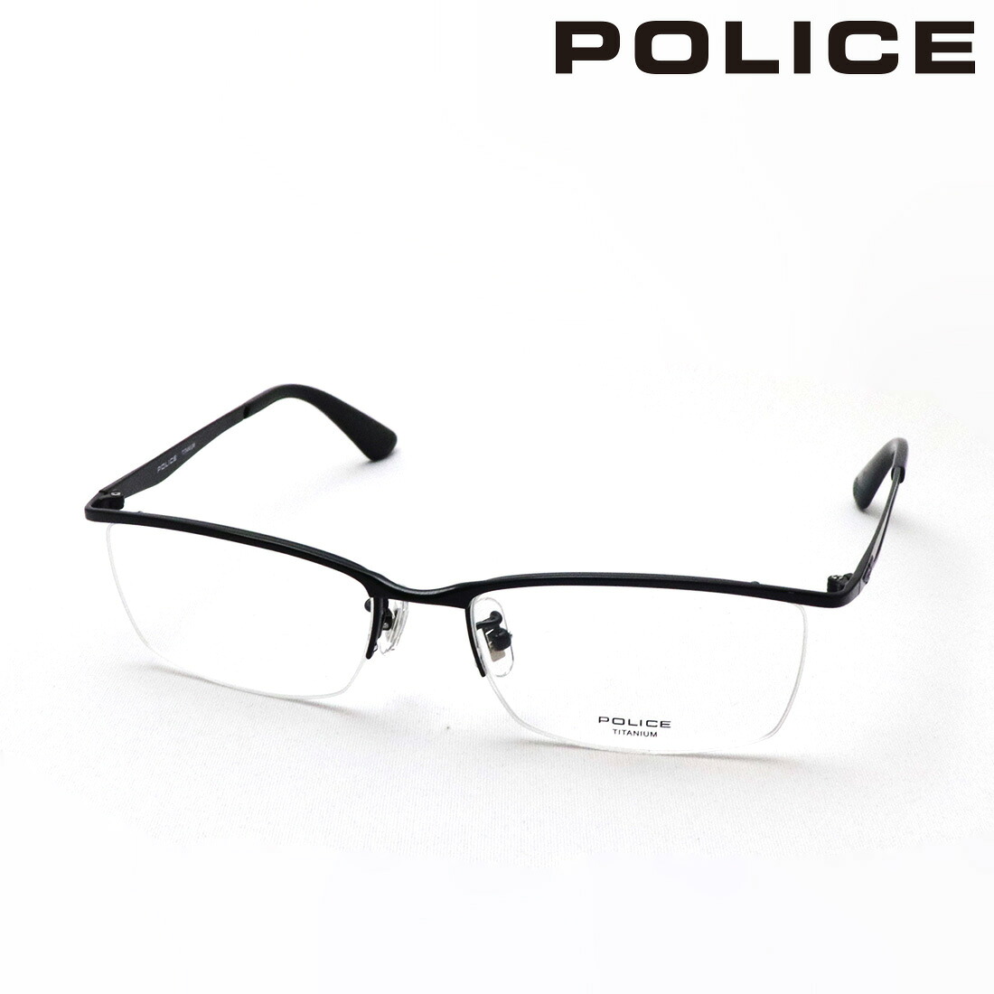 ポリス メガネ 正規販売店 POLICE VPLQ52J 0530 55サイズ メンズ TITANIUM チタニウム 伊達メガネ 度付き ブルーライト カット 眼鏡 ハーフリム ブラック系｜グラスマニア -Tokyo Aoyama-