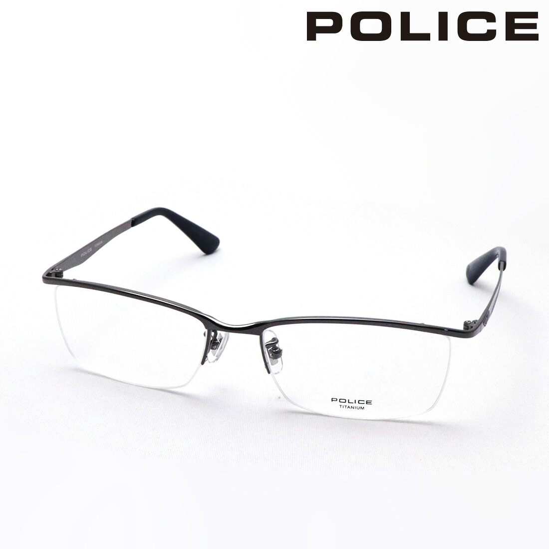 ポリス メガネ 正規販売店 POLICE VPLQ52J 0568 55サイズ メンズ TITANIUM チタニウム 伊達メガネ 度付き ブルーライト カット 眼鏡 ハーフリム シルバー系｜グラスマニア -Tokyo Aoyama-