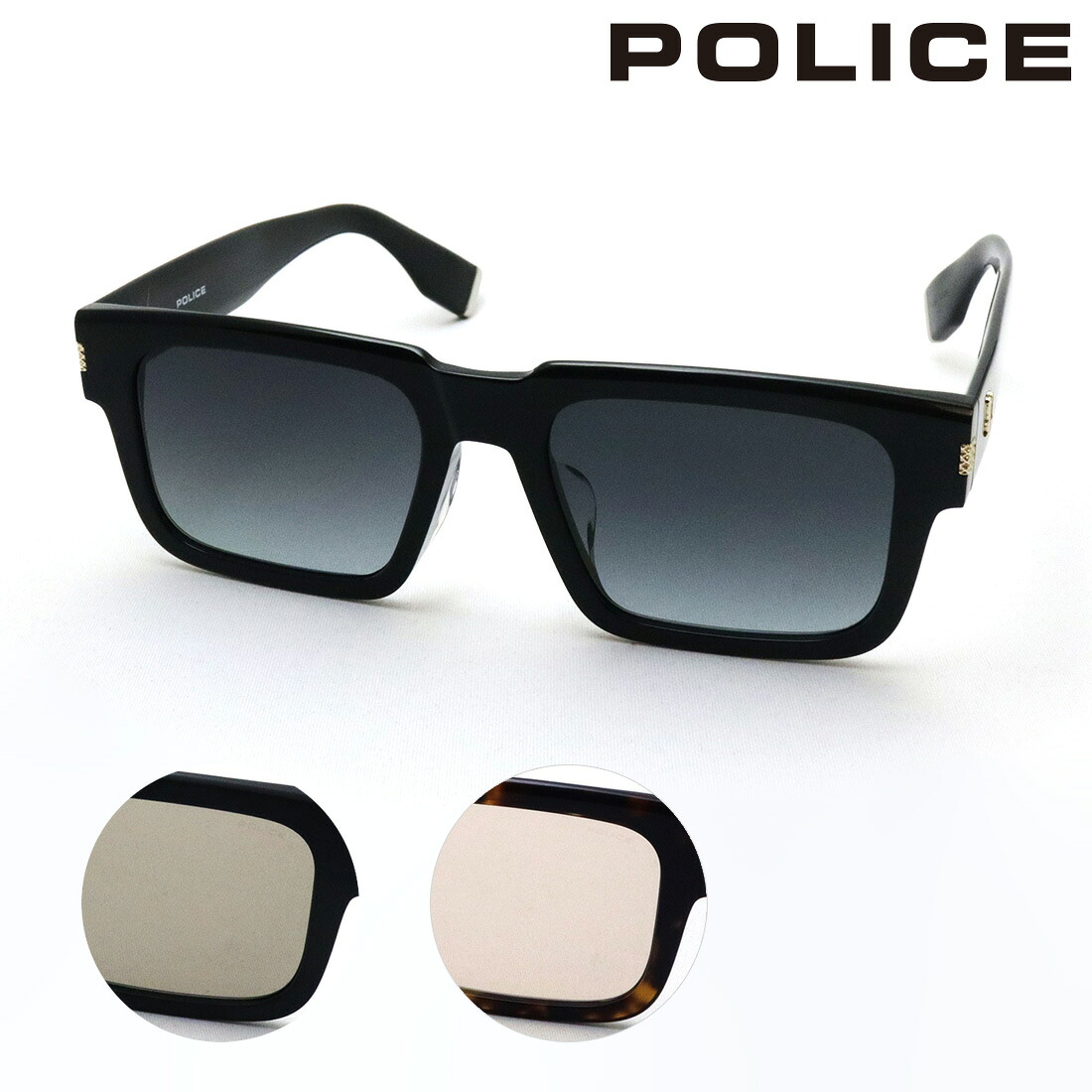 NewModel ポリス サングラス 正規販売店 POLICE SPLT94K アジアンモデル ライトカラー スクエア ブラック系 トータス系