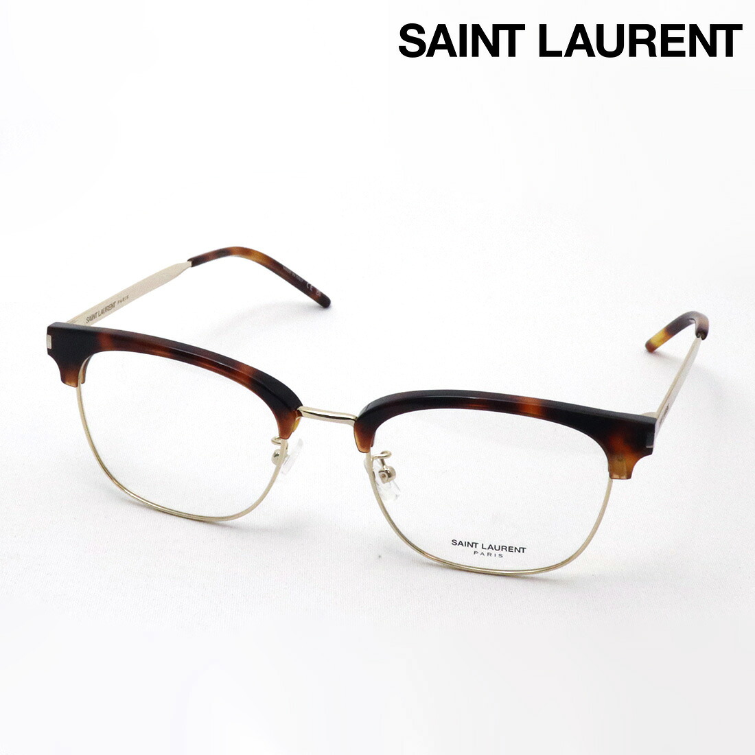 NewModel 【サンローラン メガネ 正規販売店】 SAINT LAURENT SL649/F 002 CORNER ANGLE サン ローラン 伊達メガネ 度付き ブルーライト カット 眼鏡 Made In Italy レディース メンズ スクエア トータス系