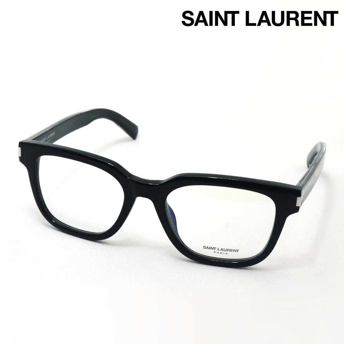 NewModel 【サンローラン メガネ 正規販売店】 SAINT LAURENT SL711 OPT 001 CORNER ANGLE サン ローラン 伊達メガネ 度付き ブルーライト カット 眼鏡 黒縁 Made In Italy メンズ ウェリントン ブラック系