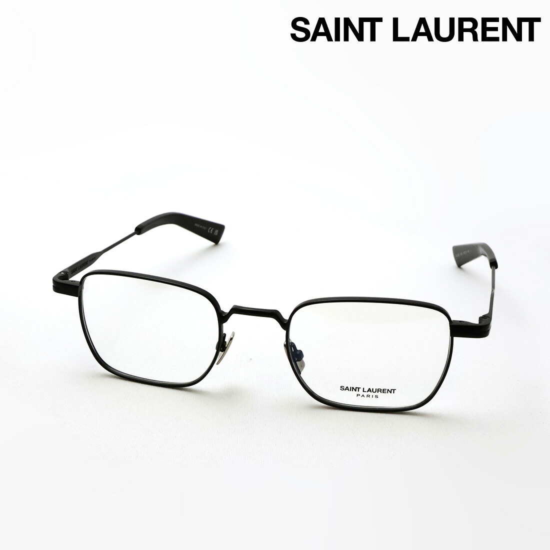 NewModel 【サンローラン メガネ 正規販売店】 SAINT LAURENT SL729 001 49 LOGO 伊達メガネ 度付き ブルーライト カット 眼鏡 Made In Italy メンズ スクエア ブラック系｜グラスマニア -Tokyo Aoyama-