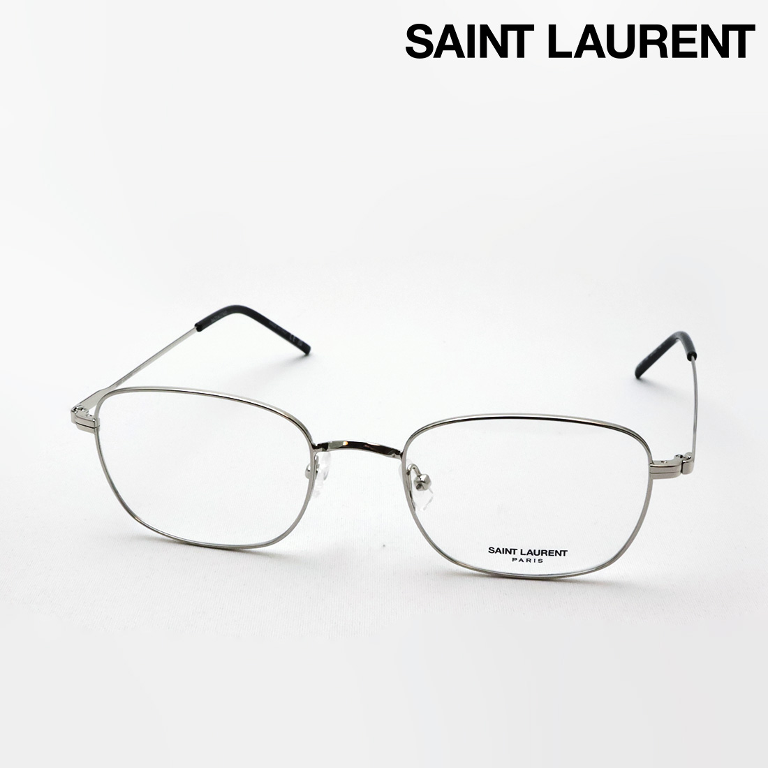 NewModel 【サンローラン メガネ 正規販売店】 SAINT LAURENT SL887 002 52 LOGO 伊達メガネ 度付き ブルーライト カット 眼鏡 Made In Italy メンズ スクエア シルバー系|グラスマニア -Tokyo Aoyama-