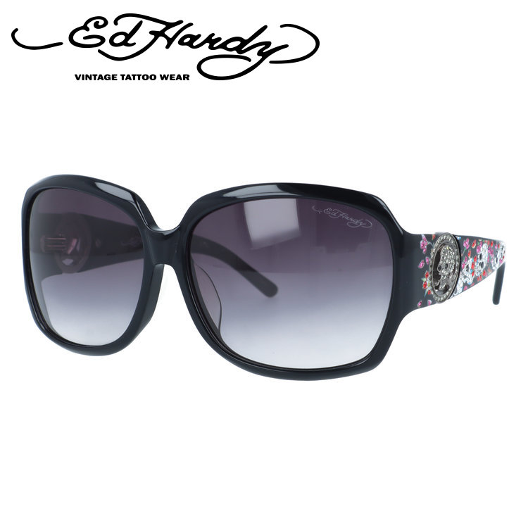 【訳あり】エドハーディー サングラス アジアンフィット Ed Hardy SKULL CHERRY（BLACK） 62サイズ バタフライ型 アウトレット品 ユニセックス メンズ レディース