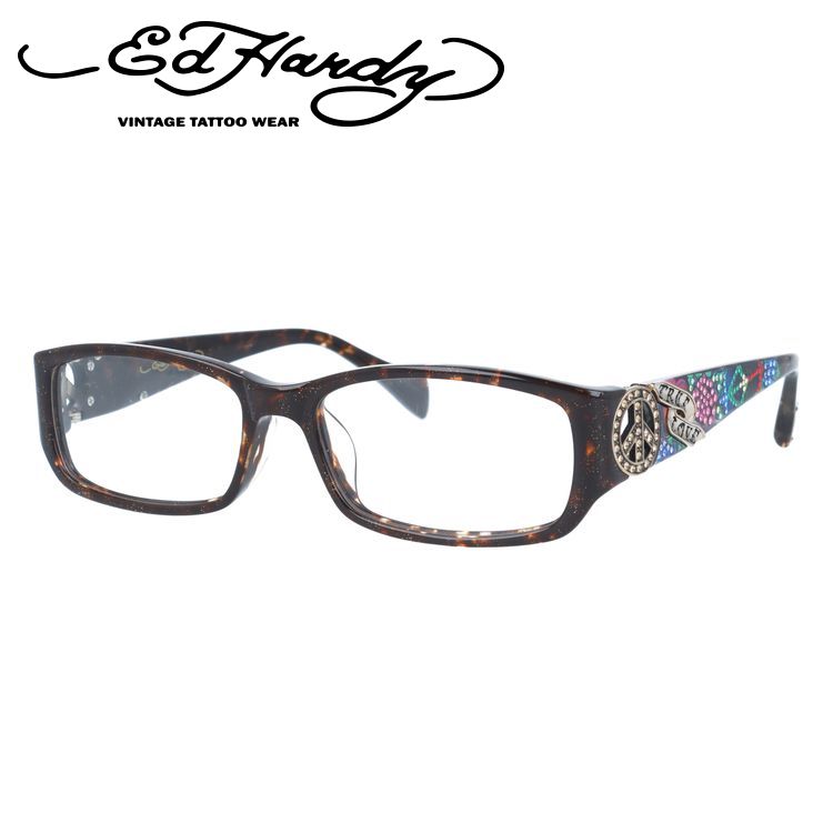 【お買い物マラソン対象】【訳あり】エドハーディー EdHardy メガネ フレーム 眼鏡 度付き 度なし 伊達 EHOA019 2 BROWN HORN ブラウンホーン スクエア型 メンズ レディース UVカット 紫外線 ラッピング無料|眼鏡達人