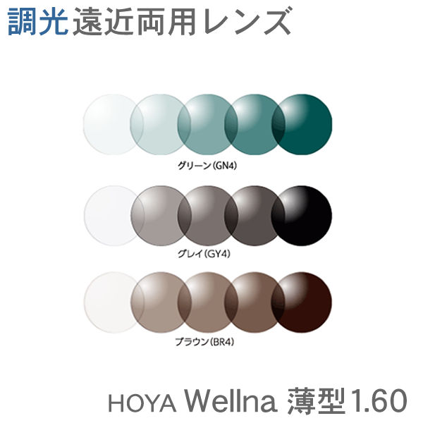 調光 ハイグレード遠近両用レンズ  HOYA Wellna ウェルナ超薄型160 （2枚1組）紫外線でレンズの色の濃さが変わります