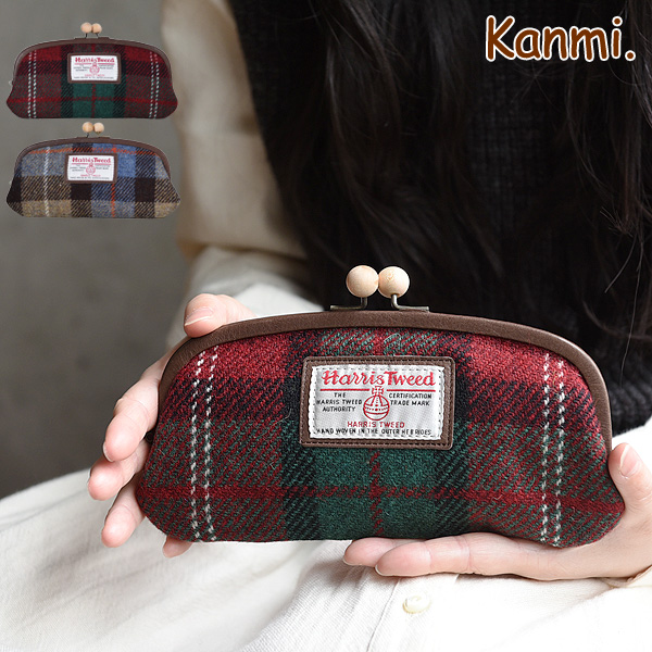 楽天市場 ハリスツイード Kanmi Harris Tweed 木玉がま口ロングウォレット グレンチェック取扱店舗限定商品 Harris Tweed Kanmi カンミ 日本製 レディース 送料無料 長財布 財布 名入れギフト豊富 グレンチェック