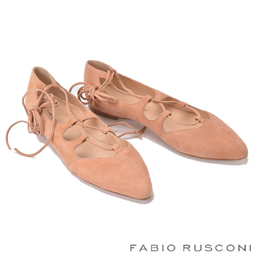 【OUT LET】 ファビオルスコーニ FABIO RUSCONI レザー レースアップ パンプス フラット 2953 ROSE 38 ローヒール 痛くない ぺたんこ フォーマル ピンク 24cm レディース シューズ コーデ 靴