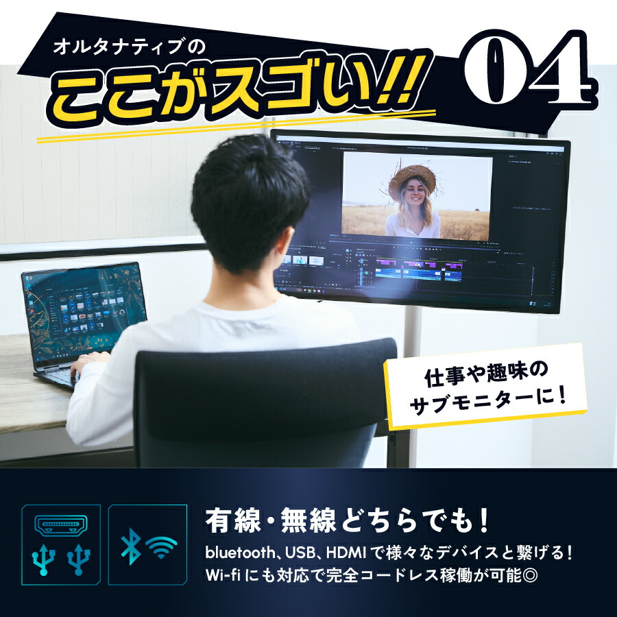 Adget Alternative 32inch スタンド付き大画面タブレット 4K高解像度