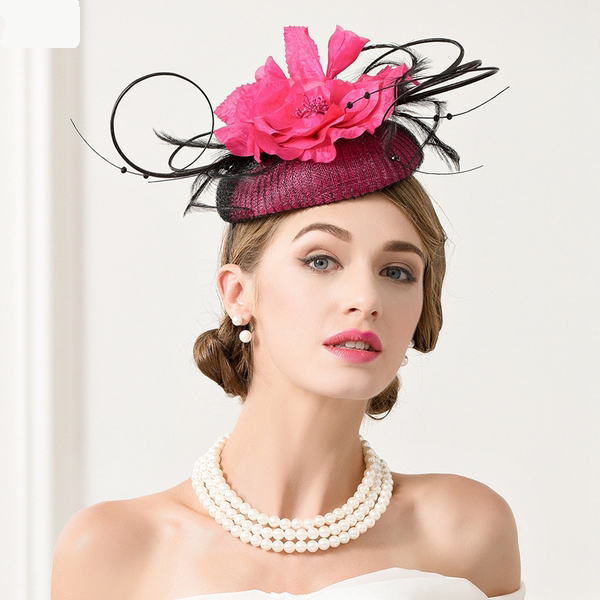 チュールビッグフラワーフェザー付きカチューシャヘッドドレス ピンク ブラック 黒 ヘッドドレス ヘアアクセ ヘッドアクセ 髪飾り 結婚式 100 の保証