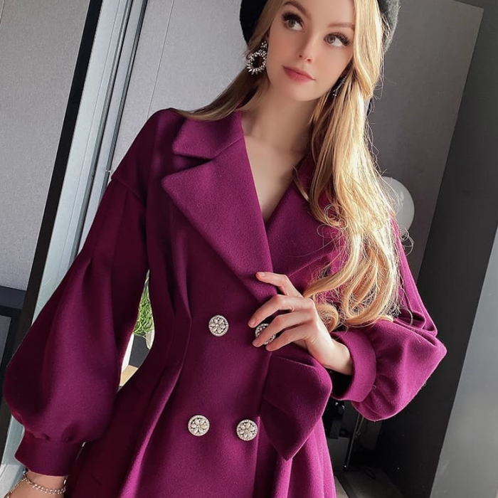 楽天市場】コート フェイクファー 襟 長袖 Aライン コート パープル 紫