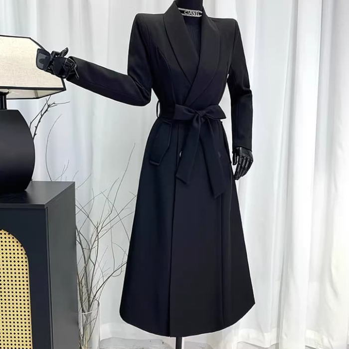 スプリングコート ロングコート 襟 ベルト Aライン ロング コート ブラック 黒 無地 アウター 春 秋 きれいめ レディース 大人 オシャレ 上品 かわいい エレガント フェミニン 大きいサイズ 20代 30代 40代 50代