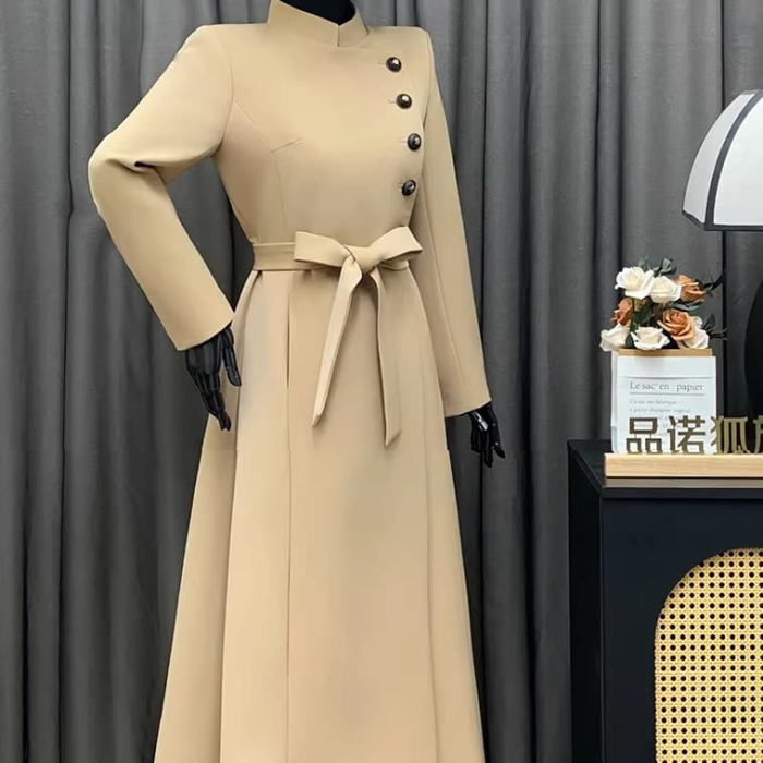 スプリングコート ロングコート スタンドカラー ベルト Aライン ロング コート ベージュ 生成 無地 アウター 春 秋 きれいめ レディース 大人 オシャレ 上品 かわいい エレガント フェミニン 大きいサイズ 20代 30代 40代 50代
