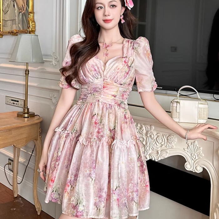 ピンクミックス PINKMIX 花柄ワンピース ミニワンピース レディース 花柄 Pink Mix ピンクミックス 2way 花柄ウエストリボン付き