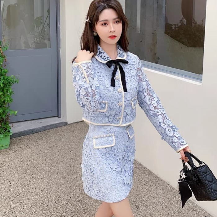 エムズグレイシー スカートスーツ セットアップ ツイード リボン パール 9号 エムズグレイシー スカートスーツ セットアップ ツイード リボン