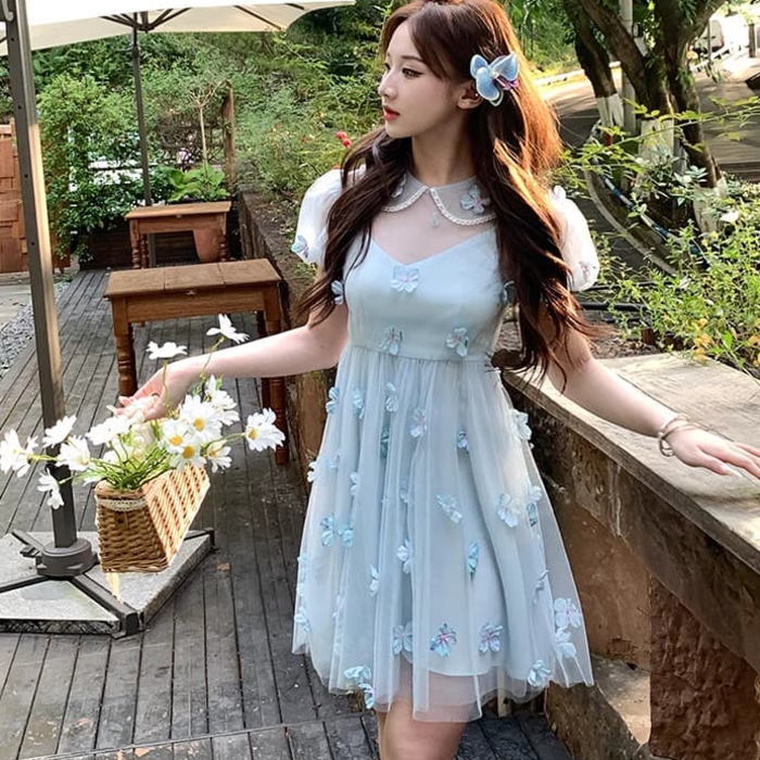 2色 エレガント 無地 or 花柄 パフスリーブ袖付き ワンピース 楽天市場】ロングワンピース レディース 夏 半袖 花柄ワンピース