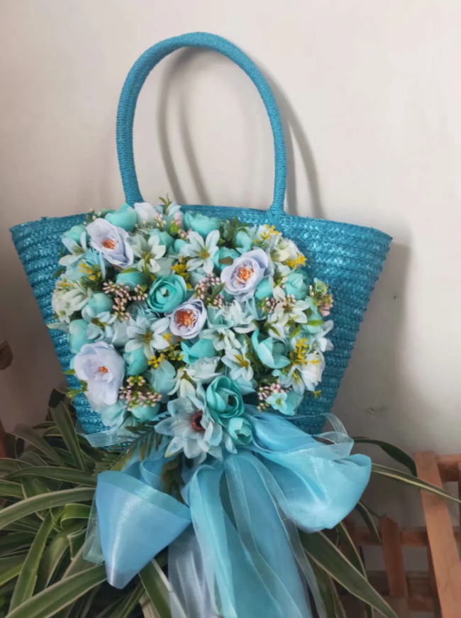 かごバッグ 麦わら帽子 セット ブルー 水色 フラワー 花 お花 リボン カゴバッグ 帽子 ストローハット ハット レディース 籠 バッグ リゾート かばん オシャレ Mergertraininginstitute Com