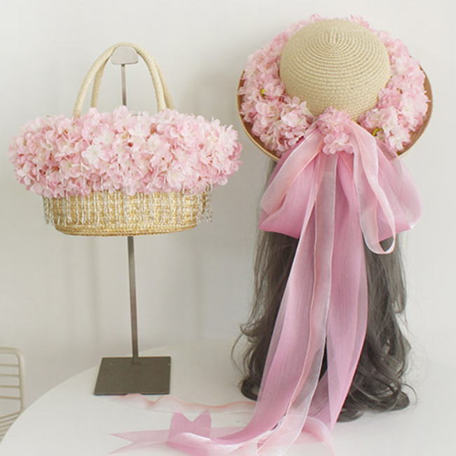 楽天市場】かごバッグ 麦わら帽子 セット ナチュラル ピンク