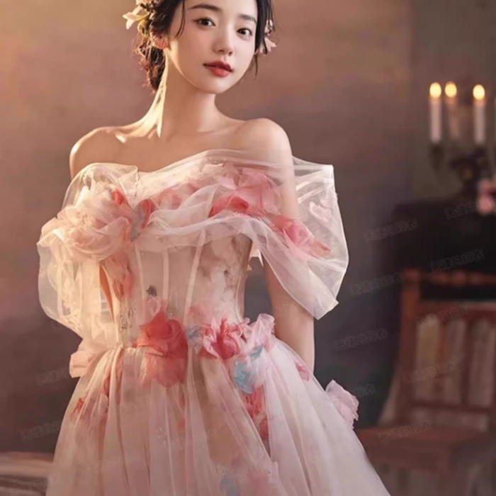 【MAC DUGGAL】ロングドレス ピンク ストラップレス 花 無地 MAC DUGGAL 3Dフラワーロングドレス | Three Neko Shop