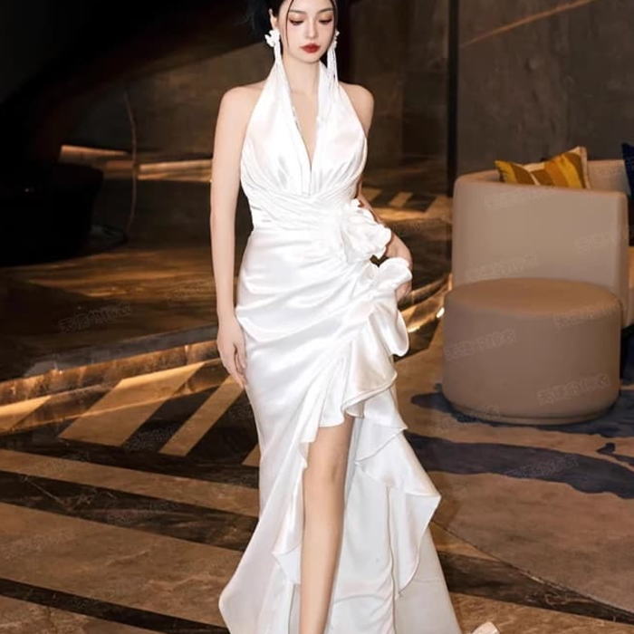 限定!!Mac Duggal メタリック スパンコール プリンセスドレス シルバーグレー フィッシュテール メッシュ/スパンコール