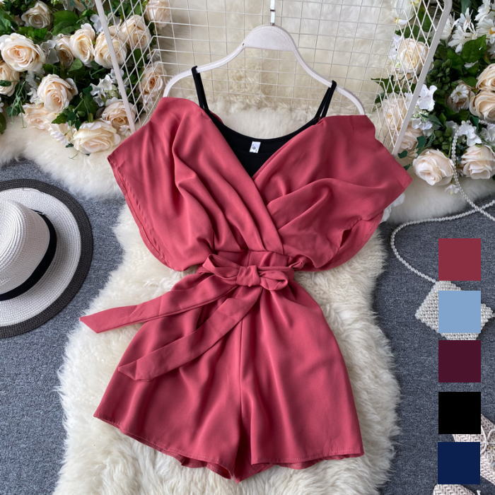 オフショルダーリボン付きショートオールインワン 楽天市場】オールインワン バイカラー リボン パール オフ