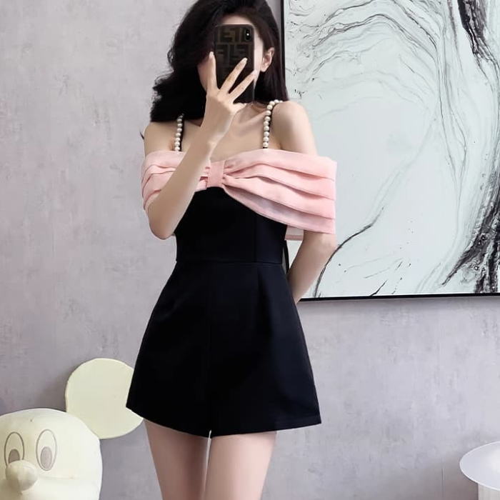 オフショルダーリボン付きショートオールインワン オフショルダーリボン付きショートオールインワン 楽天市場