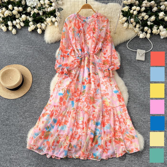 ✨️美品✨️PALAVA パラバ ワンピース オレンジ系カラー 花柄 M Aライン ✨️美品✨️PALAVA パラバ ワンピース オレンジ系カラー 花柄 M A