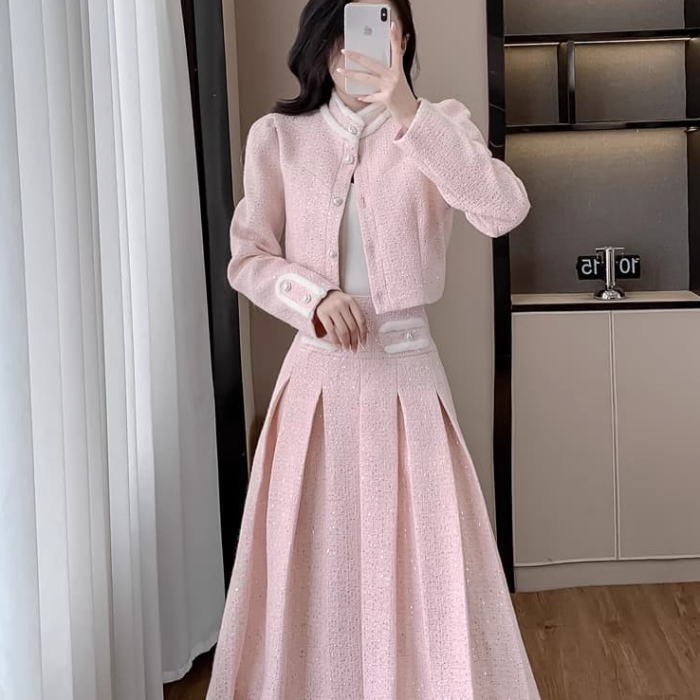 ツイード セットアップ きれいめ セレモニー スーツ ミモレ丈 RUIRUE BOUTIQUE セットアップ ツイードジャケット＆フリル