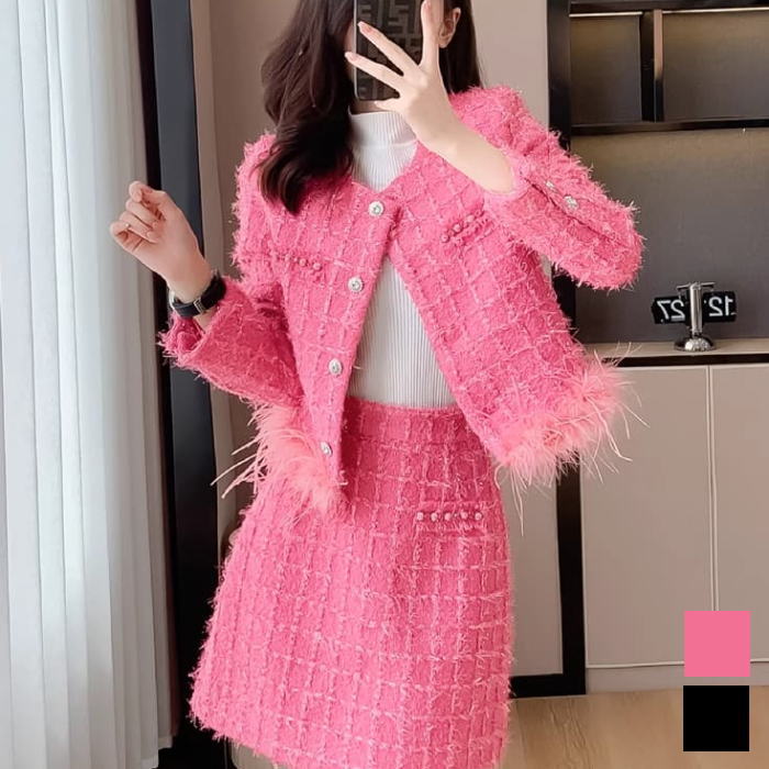 楽天市場】スカートセットアップ ノーカラー ツイード 金ボタン 長袖