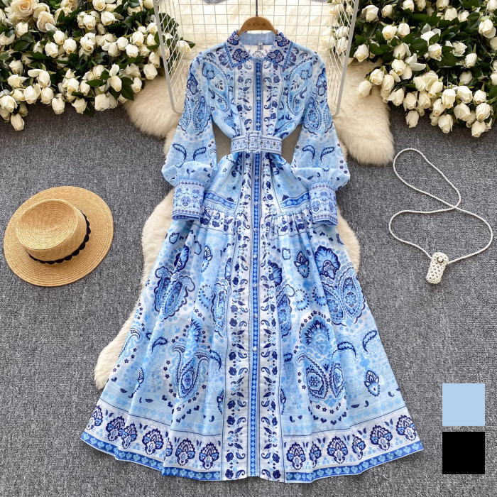 楽天市場】ワンピース ペイズリー柄 Vネック フリル ベルト