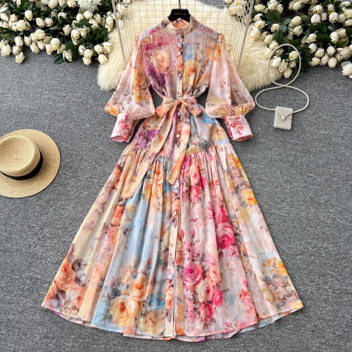 ワンピース パーティードレス 花柄 ロング シフォン 楽天市場】パーティドレス ワンピース 花柄 スタンドカラー