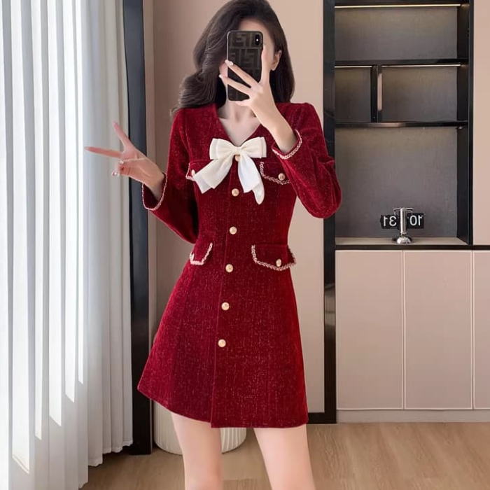 楽天市場】ワンピース オフショルダー ビジュー 長袖 Aライン ミニ