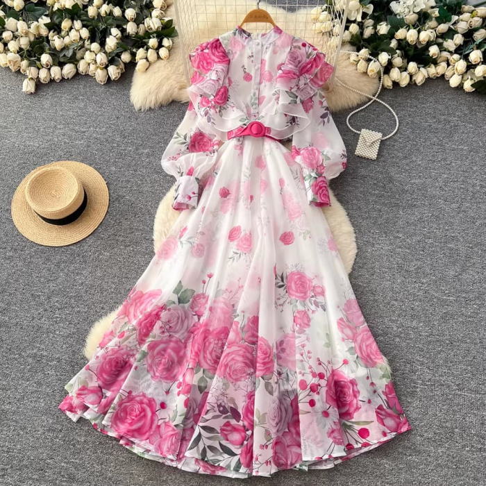 楽天市場】ピンクMサイズのみ即納 ワンピース スタンドカラー フリル