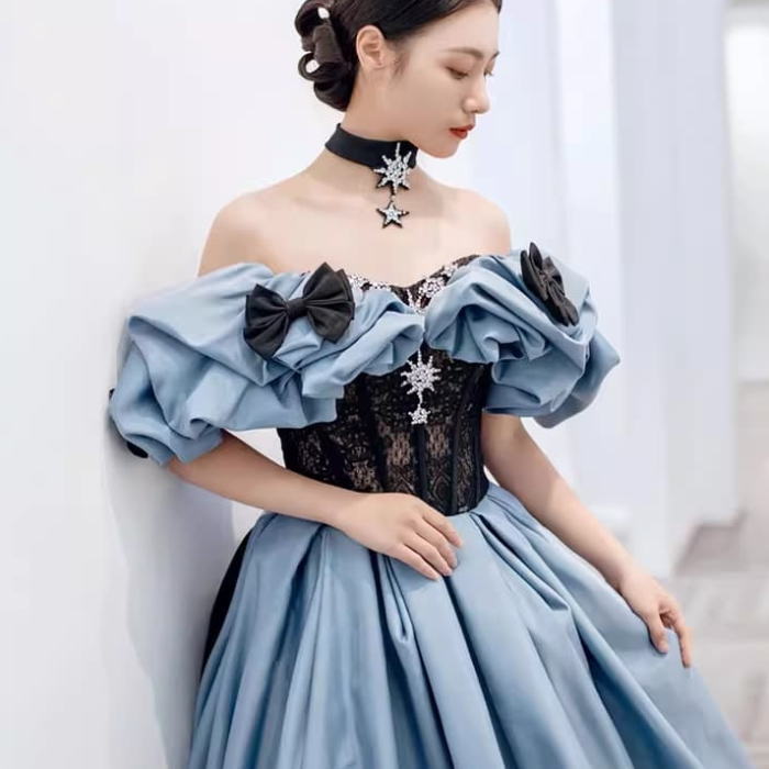 【MAC DUGGAL】ロングドレス ブルー Aライン 花柄 半袖 フリル 楽天市場】ANGEL カラードレス 花柄 フェザー ラインストーン