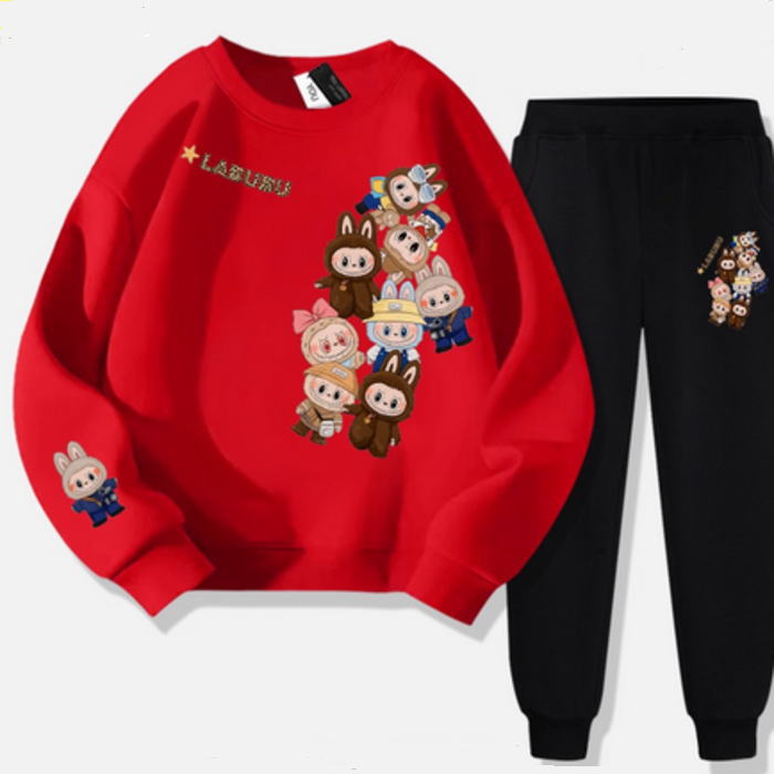 Labubu トレーナー スウェット レディース ラブブ 長袖 トップス パンツ スエット セットアップ 上下セット レッド 赤 ベージュ 生成 ピンク パープル 紫 ホワイト 白 ブラック 黒 大人 体型カバー ルームウエア 大きいサイズ 可愛い オシャレ 人気 きれいめ ゆったり