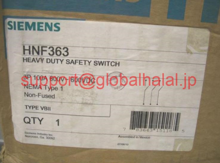 新品【東京発★適格請求書★税込】Siemens Non-Fusible Safety Switch 600V 3P 60A HNF363 NEMA 1 Enclosure【6ヶ月保証】|Global Halal Japan