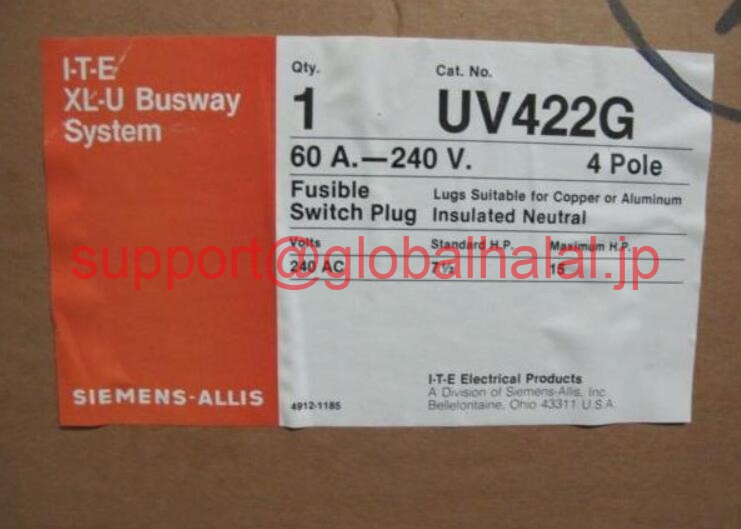 新品【東京発★適格請求書★税込】シーメンス ITE SIEMENS UV422G, 60 Amp, 240 Volt Bus Plug,【６ヶ月保証】｜Global Halal Japan