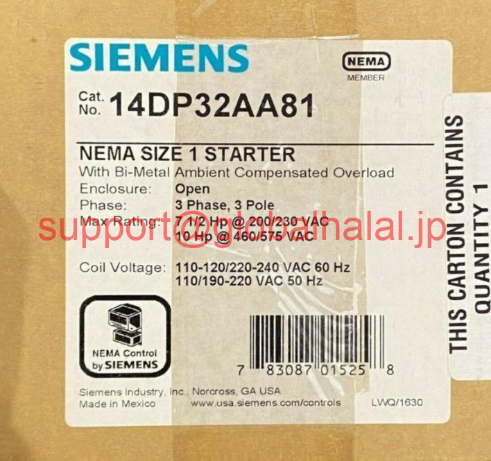 新品【東京発★適格請求書★税込】SIEMENS 14DP32AA81 Starter 14DP32AA-81 シーメンス【6ヶ月保証】|Global Halal Japan