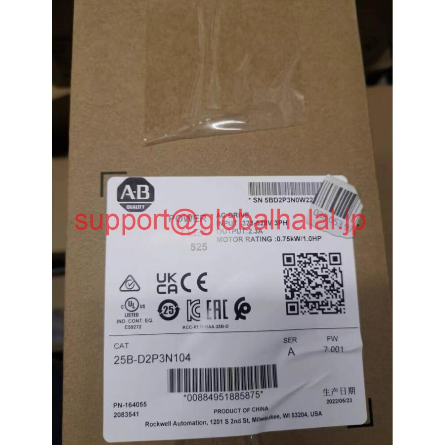 新品【東京発★適格請求書★代引可】Allen-Bradley 25B-D2P3N104 PowerFlex 525 0.75kW AC Drive 25BD2p3N104 【6ヶ月保証】|Global Halal Japan