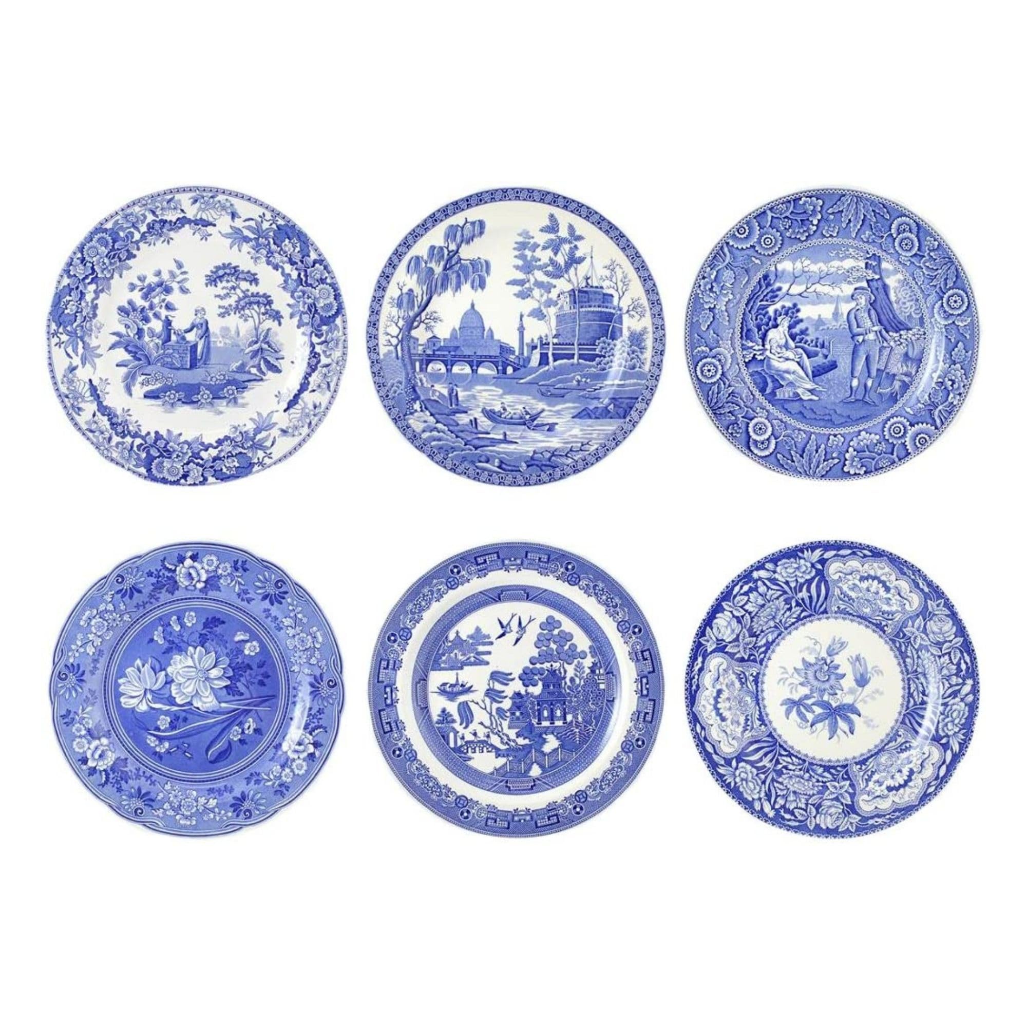 Spode Blue Room Georgian Plates Set of 6 Assorted Motifs by Spode