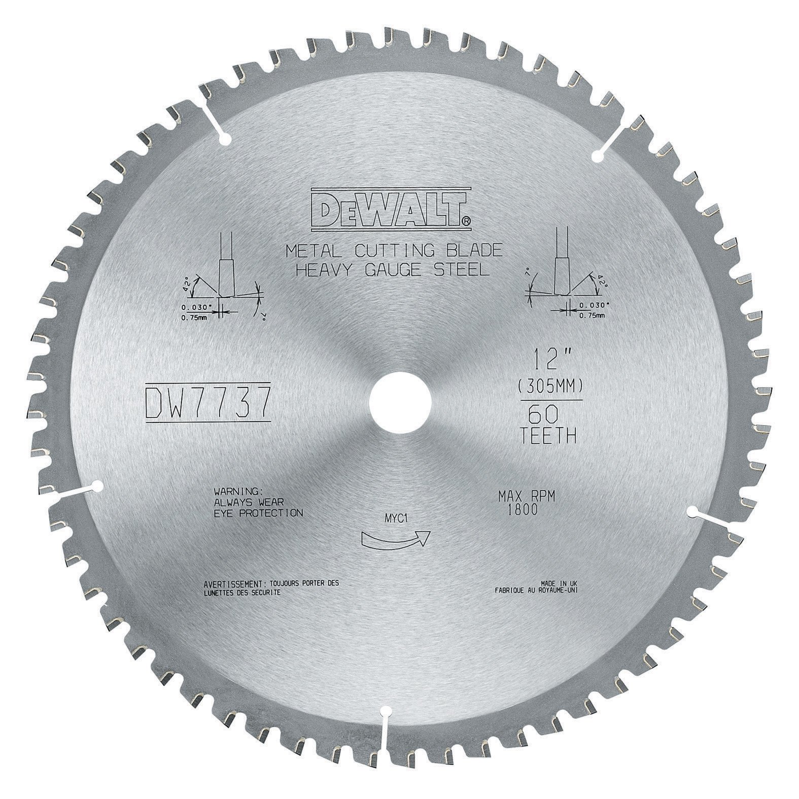 DEWALT DWA7737 60歯 ヘビーゲージ 鉄金属切断 1インチ アーバー 12インチ|global研究所
