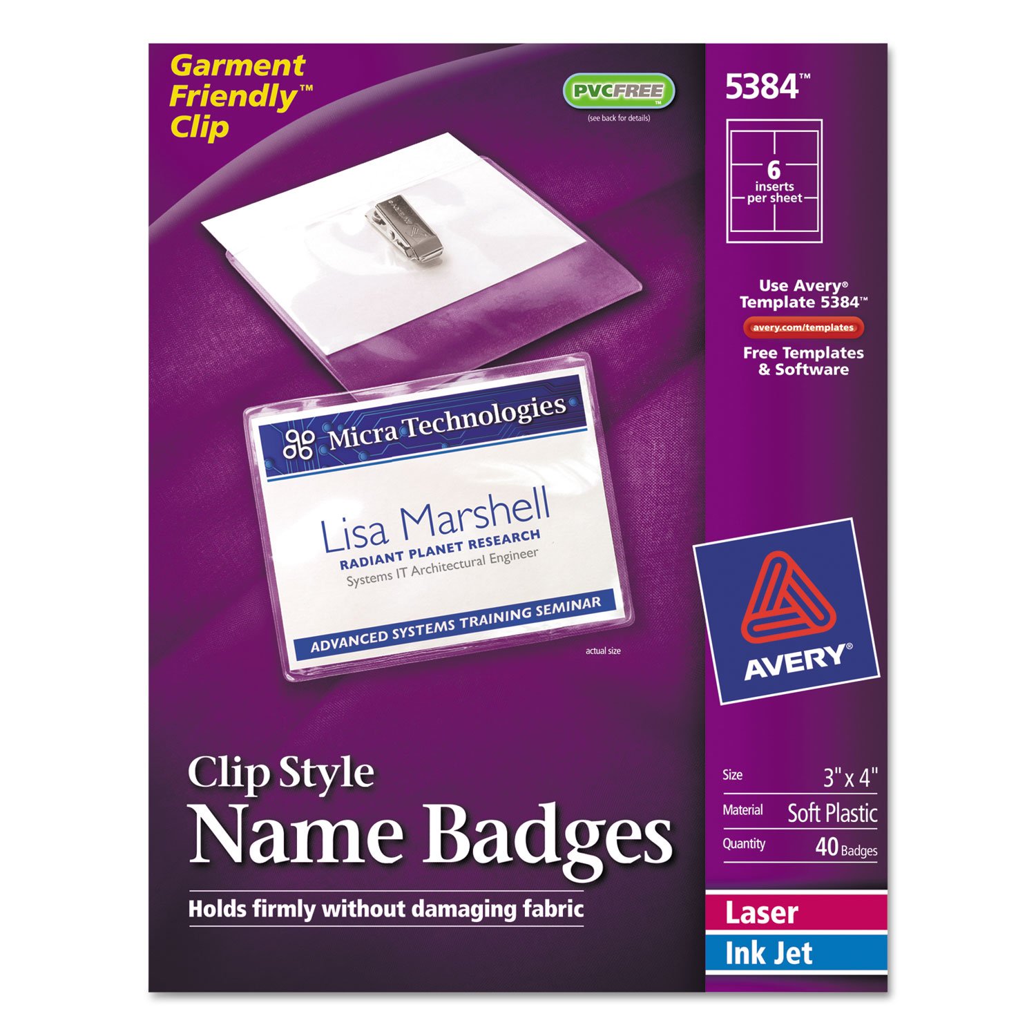 Badge Holders w/Laser/Inkjet Inserts  Top Load  3 x 4  White  40/Box